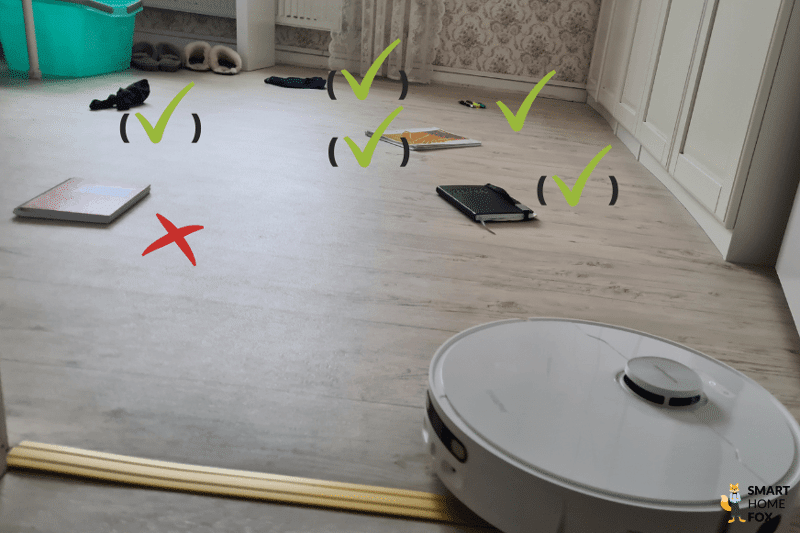 Результат теста Dreame L10s Ultra на обнаружение препятствий с плоскими объектами.